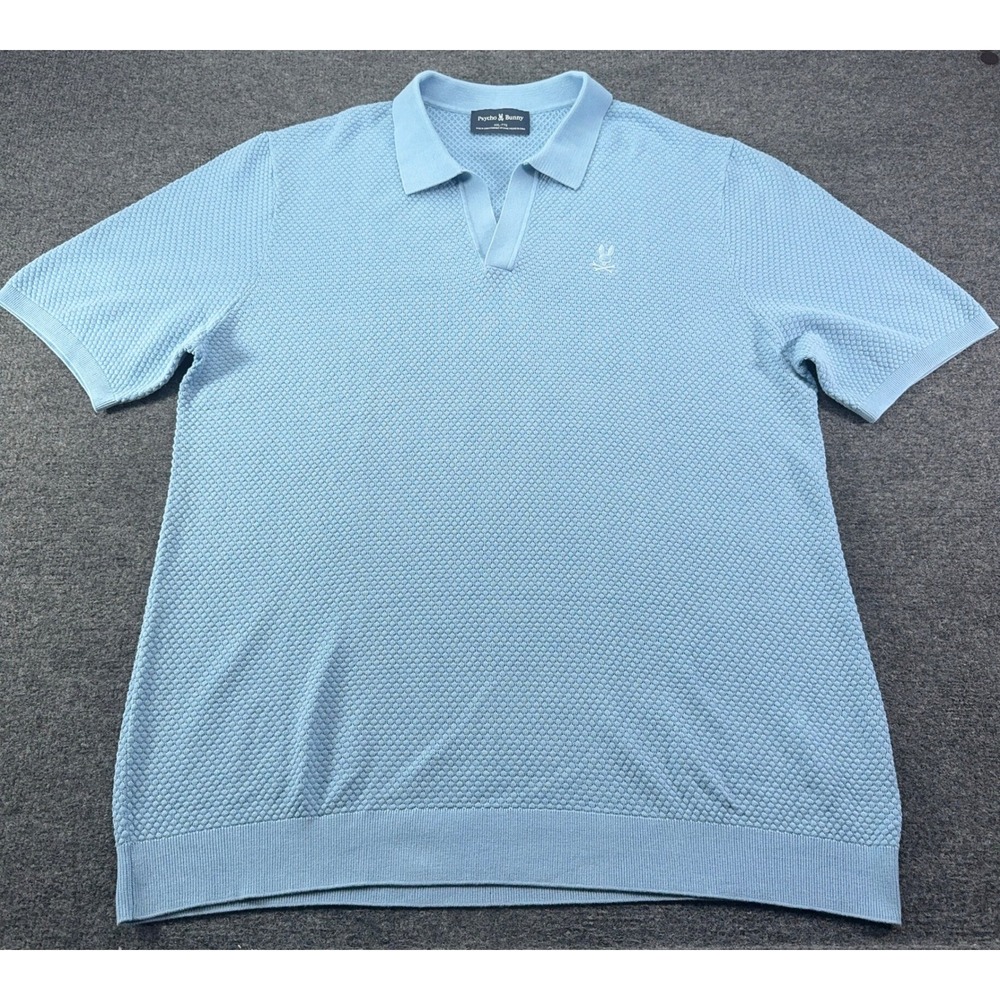 Psycho Bunny Mens XXL Blue‎ Textured Honeycomb Knit Johnny Collar Polo Shirt